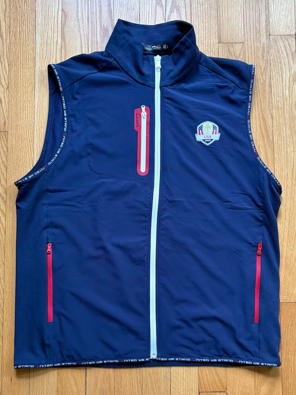 RLX Ralph Lauren USA Ryder Cup 2020 Men’s Full Zip Vest Large Blue Red White